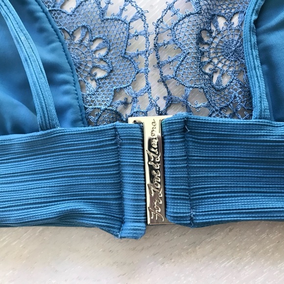 For Love and Lemons Swim | Taylor Lace Trim Triangle Bikini Top Teal Sz Medium - Picture 7 of 7